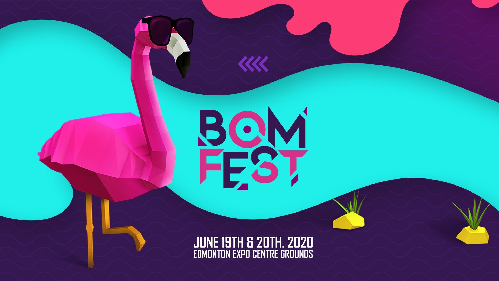 The BOMFEST cover photo, featuring a fabulous flamingo with large sunglasses.